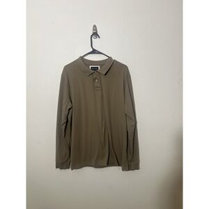 EDEN PARK Paris Men's Polo Long Sleeve Shirt Khaki Pima Cotton XL Flip Collar